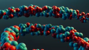 Vibrant closeup of a colorful molecular model illustrating abstract scientific concepts.